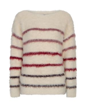 Fuzzy sweater & stripe creme/burgundy